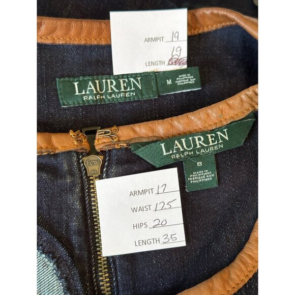 Lauren Ralph Lauren Women’s Denim Leather Trim 2 piece Jacket & Dress Set Sz 8 - Picture 2 of 10
